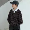 Polo de manga larga para niño con cuello, nuevo estilo 2026, sudadera de rayas para niños, primavera y otoño, para niños mayores, top básico de moda