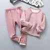 Pijama infantil com forro de fleece, espessado, estampa de desenho animado, e roupa de casa, conjunto de roupa íntima térmica para meninos e meninas