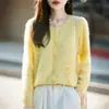 2026 Otoño Invierno Versátil Nuevo Estilo Lana Seda Cachemira Cepillado Mujer Cuello Redondo Cómodo Holgado Suéter Cardigan Tejido