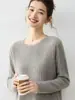 Nuevo Suéter 100% Cachemir Puro para Mujer Cuello Redondo Textura Acanalada Tejido de Punto Otoño Invierno Estilo Perezoso Tejido Holgado Capa Base