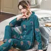 Pijama 100% Algodón Puro para Mujer Primavera y Otoño Manga Larga Otoño Madre de Mediana Edad Holgado Traje para el Hogar de Mujer Otoño e Invierno
