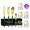 Venta caliente transfronteriza vajilla de acero inoxidable Serie Luna Creciente Cuchillo, tenedor y cuchara occidentales para 6 personas juego de 24 piezas traje de caja de color
