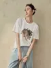 Yin* Camiseta de Manga Corta 100% Algodón Puro 2026 Verano Estampado Artístico Decoración de Lentejuelas Diseño Superior