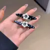 Presilha de cabelo preta com estampa floral e poá estilo coreano para mulheres, presilha lateral para franja com strass, presilha bico de pato, acessório de cabelo