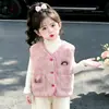 Colete de Pelúcia Bordado para Meninas Pequenas, Outono/Inverno, Bebê Menina, Forrado com Fleece, Manto Quente, Jaqueta Estilosa de Lã de Cordeiro Infantil