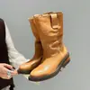 Estação Europeia 26 Outono/Inverno Novo Bico Redondo Nicho Solado Grosso Cor Desgastada Bota Curta Botas Martin Botas Femininas Couro Genuíno Estilo Coreano Botas Chelsea