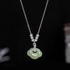 Colar Cadeado da Paz Prata 925 Banyan Tree Feminino Jade Hetian Cadeado Longa Vida Corrente Clavicular Ouro 14K Pingente Cadeado Ruyi Retrô