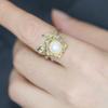 Anillo de Flor de Perla Natural Vintage de Alta Gama de Nicho Sol Nube Oro Empaquetado en Oro de 14 Quilates Tamaño Ajustable Anillo para el Dedo para Mujeres