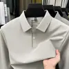 Camisa polo para hombre con forro de polar, nuevo modelo otoño 2026, color liso, sin costuras, camiseta de manga larga para hombre