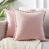 Fronha de Veludo com Bola de Pelo Estilo Nórdico Ins Transfronteiriça Cor Sólida Simples Fronha para Almofada de Sofá Sala de Estar Sofá-Cama