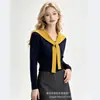 Suéter de tricô estilo xale com blocos de cor para mulheres, nova coleção outono/inverno, macio e confortável, design justo, elegante e valoriza a silhueta, perfeito como camada interna ou suéter