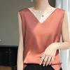 Camisola de Cetim de Seda 2026 Verão Nova Moda Feminina Decote V na Frente Decote Redondo nas Costas Camisola Curta Interna Regata Camiseta