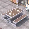 Juego Integrado de Mesa y Sillas para Exteriores para Plaza Comercial, Mesa y Sillas de Ocio para Patio, Parque al Aire Libre con Protección Solar, Mesa y Sillas de Comedor de Madera Plástica