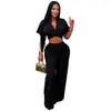 C7835 Transfronterizo 2026 Nuevo Moda Femenina Estilo Europeo y Americano Cuello Solapa Retorcido Top Corto y Pantalones Casuales de Pierna Ancha Conjunto