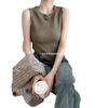 Chaleco de punto de seda de hielo, nuevo chaleco de verano, corto, con base interior y exterior, sin mangas, cuello redondo, tirantes anchos para mujer