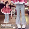 Pantalones Casuales Ligeramente Acampanados de Otoño para Niñas, Elegantes Bloques de Color con Adorno de Volantes, Pantalones Versátiles para el Día a Día para Niños Mayores