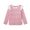Camiseta de Manga Longa para Meninas Primavera e Outono Algodão Puro Camiseta Básica para Bebês Manga Morcego Gola Ombro Manga Princesa Listrada Fina