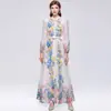 Comercio Exterior Transfronterizo Tk Ropa de Mujer, Estilo Commuter, Estampado Retro, Cuello Alto, de Botones, Vestido de Manga Larga, Ceñido a la Cintura, Vestido Acampanado