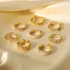 Estilo Ins Europeu e Americano Anel Aberto de Cobre Dourado 18K com Zircônia Embutida Anéis de Casal Estilo Vintage Anel Geométrico Anel Geométrico Feminino