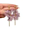 Brisa en la TardeAretes Verdes de Flor de Principios de Primavera con Borlas de Pétalos, Pinzas para Orejas y Accesorios para Orejas de Estilo Resort de Alta Gama