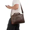 Maleta Masculina de Couro Genuíno High-End Retrô Cera de Abelha Couro Bovino de Primeira Camada Bolsa de Mão Fashion Bolsa com Zíper Multicamadas