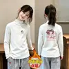 Roupa Íntima Base Pelúcia Escovada para Meninas Outono Inverno Novo Estilo Infantil Gola Meia-Alta Casual Roupa de Baixo Top com Gola de Babado para Menina