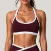 Ropa deportiva de yoga transfronteriza con cuello halter, top sin mangas, sujetador deportivo sexy europeo y americano, top de tirantes con bloques de color para Pilates