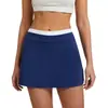 Falda Corta de Punto Canalé con Bloques de Color de Cintura Alta para Mujer, con Sensación de Segunda Piel, Anti-Exposición, Adecuada para Fitness, Deportes y Tenis, Nuevo Producto Transfronterizo