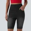 Shorts de Mezclilla Lavada de Cintura Alta de Longitud Media Elásticos en Cuatro Direcciones Ajustados Adelgazantes Estilo Europeo y Americano Shorts de Ciclismo para Mujer Verano