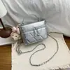 Bolsa de corrente com padrão de losangos, estilo coreano, novo modelo outono 2026, bolsa transversal simples de cor sólida, bolsa quadrada pequena de ombro único