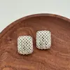 Brincos Quadrados Tecidos Transfronteiriços, Conjunto Fashion Retro de Nicho de Alto Padrão, Colar Longo para Suéter Dourado Banhado a Cobre Vazado