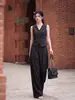 Elegante y casual traje de otoño estilo business de Feiyuan: Conjunto de dos piezas para mujer: chaleco sin mangas con cinturón + pantalón de traje de pierna ancha