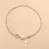 Collar de Cadena de Perlas en Forma de U con Cruz, Estilo Europeo y Americano, Diseño de Nicho Ins, Gargantilla Versátil y Elegante para la Clavícula