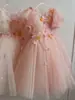 Vestido Floral para Meninas, Vestido de Princesa para Crianças Pequenas e Médias, Vestido Puff Sem Mangas de Tule Infantil, Estilo Europeu e Americano, Frete Internacional