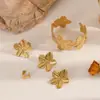 Pulsera, Anillo y Pendientes de Acero de Titanio Florales de Moda Estilo Ins para Mujer, Juego de Joyería Personalizable Ajustable de Acero Inoxidable