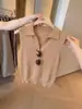 Chaleco de Punto Calado Color Caqui con Cuello Polo Estilo Old Money para Mujer, Top sin Mangas Versátil Delgado Casual de Verano