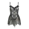 Lencería Sexy, Camisón Transparente, Malla de Encaje, Vestido de Noche de Sirvienta Apasionada con Ligas, Uniforme Coqueto sin Espalda, Ceñido
