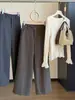 Pantalones de Lana Mezclada Estrechos de Pierna Ancha para Mujer Petite Otoño/Invierno Nuevos de Cintura Alta Sueltos Caídos para el Trabajo de Nueve Décimas Partes Traje Pantalones de Pierna Recta
