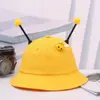 Venta al por mayor de sombreros para niños, transpirables de malla, sombreros amarillos pequeños, bonitos sombreros de pescador para jardín de infantes, se puede añadir logo, ala ancha