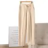 Pantalones de punto cálidos de lana 100% para otoño e invierno, nuevos, engrosados, de cintura alta, corte ajustado, con bolsillos, en stock