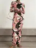 Sitio Independiente de Amazon Moda Femenina Transfronteriza Europea y Americana Vestido con Estampado Navideño Manga Larga Ligeramente Transparente Cuello Redondo Moda Vestido de Mujer 8178