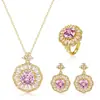 Novo Colar Pipa Cor de Tesouro da Amazon, Anel de Diamante de Alto Carbono Moderno e Luxuoso, Brincos com Pingente Redondo Floral