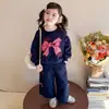 Conjunto de Dos Piezas Otoño Estilo Coreano para Niñas Sudadera Linda con Lazo Pantalones Largos de Pierna Ancha Dulce Fresco Estilo Coreano Ropa para Bebés Niñas Niños