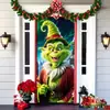 2026 Nueva Cortina de Puerta Navideña Bandera Decoración de Fondo del Monstruo Verde Grinch Navideño para Exteriores Tela Colgante Cubierta de Puerta
