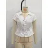 2026 Comércio Exterior Europeu e Americano Elegante Cor Sólida Gola Lapela Slim Manga Curta Nova Moda Cor Pura Blusa de Verão Cardigan