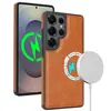 Aplicável para Capa de Celular Samsung S26 Ultra S25 Plus Carregamento Sem Fio MagSafe Magnética para Carro Couro Protetora