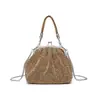 Bolso de Noche Popular Transfronterizo Brillante de Pedrería Completa con Clip Metálico Portátil Cadena Cruzada Bolso Nube para Mujer