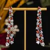 Pendientes con Borla de Diamantes de Colores en Forma de Corazón Transfronterizos para Mujer, Estilo Largo de Moda, Lujo Ligero, Pendientes de Alta Gama, Dulces Pendientes de Corazón de Colores