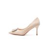 7888C-112 Fivela Quadrada Strass Camurça Salto Fino Bico Fino Sapatos Profissionais de Trabalho Versátil Temperamento Confortável Estilo Francês