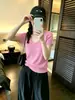 Camiseta de Tricô Manga Curta com Gola U para Mulheres, Direto da Fábrica, Estilo Coreano, Top Slim Fit, Guangzhou Shisanxing Em Estoque